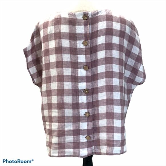 Cynthia Rowley 100% Linen Checkered Top. NWT. Size S. - Picture 3 of 5
